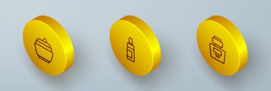 Isometric marka krem ya da losyon kozmetik tüpü, temel yağ şişesi ve parfüm ikonunu hazırlayın. Vektör