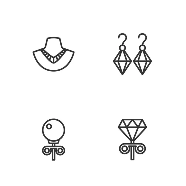 Set Lijn Oorknopjes Ketting Etalagepop Oorbellen Icoon Vector — Stockvector