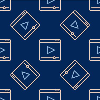 Line Online video simgesi mavi arkaplanda izole edilmiş. Oyun işaretli film şeridi. Vektör