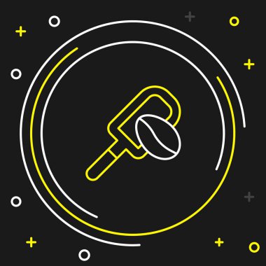 Siyah arka planda kahve tanecikli çizgi Spatula. Kahve çekirdeği. Renkli taslak konsepti. Vektör