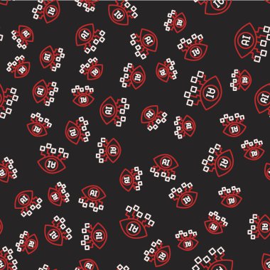 Çizgi Bilgisayar görme simgesi siyah arkaplanda kusursuz desen izole etti. Teknik görüş, göz devresi, video izleme sistemi, artırılmış gerçeklik sistemleri. Vektör