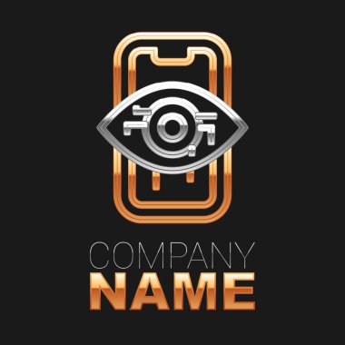 Çizgi Bilgisayar görme simgesi siyah arkaplanda izole edildi. Teknik görüş, göz devresi, video izleme sistemi, artırılmış gerçeklik sistemleri. Renkli taslak konsepti. Vektör