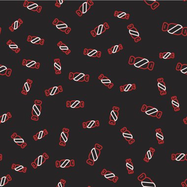 Çizgi Şekeri simgesi siyah arkaplanda kusursuz desen izole etti. Mutlu Cadılar Bayramı Partisi. Vektör