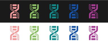 Siyah beyaz arkaplanda izole edilmiş DNA sembolü simgesi belirle. Vektör