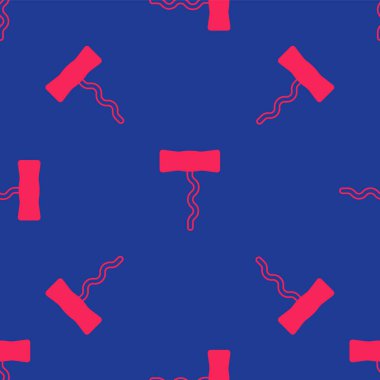 Kırmızı şarap tirbuşon simgesi mavi arka planda izole edilmiş kusursuz desen. Vektör