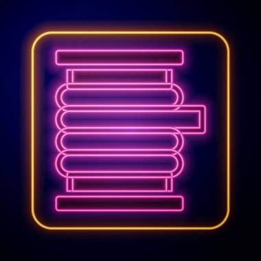 Siyah arkaplanda izole edilmiş bir makara ya da davul ikonu üzerinde parlayan neon teli elektrik kablosu. Vektör