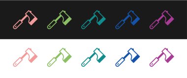 Tahta balta simgesini siyah beyaz arkaplanda izole et. Oduncu baltası. Vektör