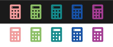 Hesap makinesi simgesini siyah ve beyaz arkaplanda izole et. Muhasebe sembolü. İş hesaplamaları matematik eğitimi ve finans. Vektör