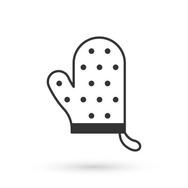 Gri fırın eldiveni simgesi beyaz arkaplanda izole edilmiş. Mutfak tutacağı işareti. Yemek eldiveni. Vektör