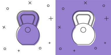 Ağırlık simgesini beyaz ve mor arkaplanda izole et. Kilogram ağırlık kaldırmak ve ölçmek için ağırlık bloğu. Kütle sembolü. Vektör