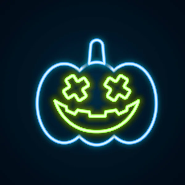 Icono Calabaza Línea Neón Brillante Aislado Sobre Fondo Negro Feliz — Vector de stock