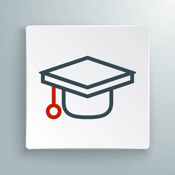 Linje Graduation Cap Ikon Isolerad Vit Bakgrund Examen Hatt Med — Stock vektor