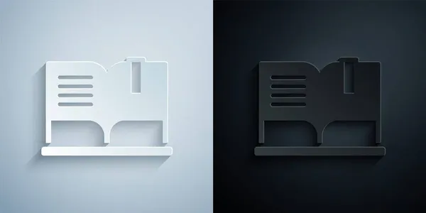 Corte Papel Icono Libro Abierto Aislado Sobre Fondo Gris Negro — Vector de stock