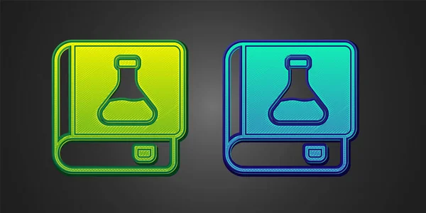 Icono Libro Química Verde Azul Aislado Sobre Fondo Negro Vector — Vector de stock