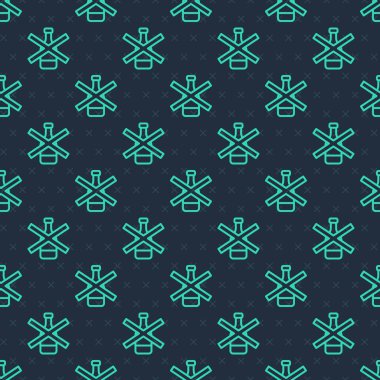 Yeşil hat. Alkol ikonu yok. Mavi arka planda kusursuz desen var. Alkol içmeyi yasaklıyorum. Bira şişesi camlı yasak sembol. Vektör