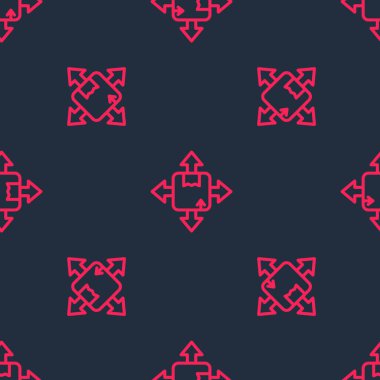 Kırmızı çizgi karton kutu simgesi siyah arkaplanda izole edilmiş kusursuz desen. Kutu, paket, paket işareti. Teslimat ve ambalaj. Vektör