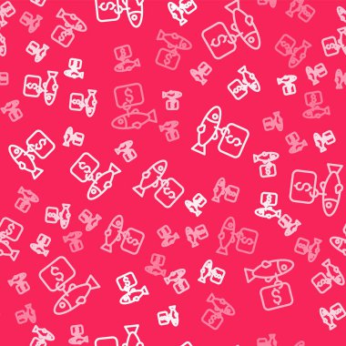 Balık simgesi için beyaz çizgi Price etiketi kırmızı arka planda izole edilmiş pürüzsüz desen. Vektör