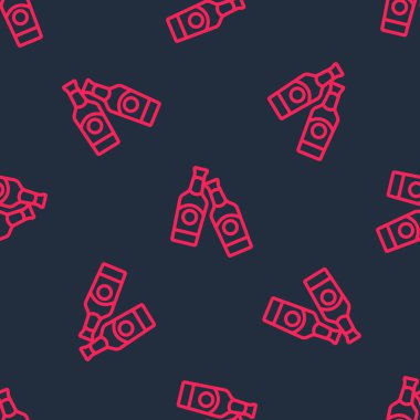 Kırmızı çizgili bira şişesi ikonu siyah arka planda izole edilmiş. Vektör