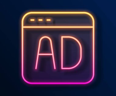 Parlayan neon hattı reklam simgesi siyah arkaplanda izole edildi. Pazarlama ve tanıtım süreci kavramı. İlgili reklamlar. Sosyal medya reklamcılığı. Vektör