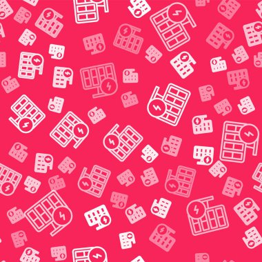 Beyaz çizgi güneş enerjisi simgesi kırmızı arka planda izole edilmiş. Vektör