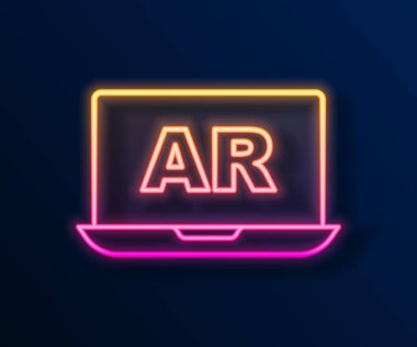 Parlayan neon hattı Artırılmış gerçeklik AR simgesi siyah arkaplanda izole edildi. Sanal geleceksel giyilebilir cihazlar. Vektör