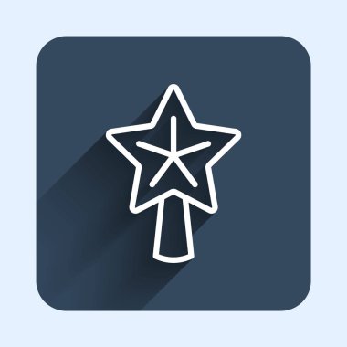 Beyaz çizgi Noel yıldızı ikonu uzun gölge arkaplan izole. Mutlu Noeller ve mutlu yıllar. Mavi kare düğme. Vektör