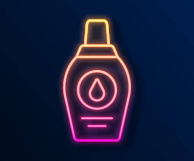Siyah arkaplanda parlayan neon hattı şampuan ikonu. Vektör