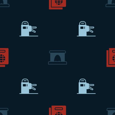 Pasaportu, Demiryolu tünelini ve Turnstile 'i kusursuz desene ayarlayın. Vektör