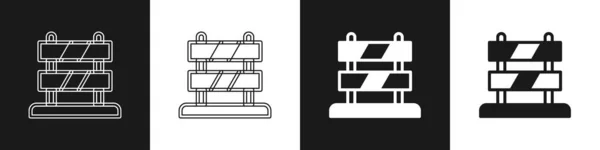 Set Ende Der Bahngleise Symbol Isoliert Auf Schwarz Weißem Hintergrund — Stockvektor