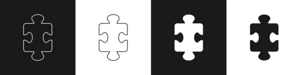 Set Puzzelstukjes Speelgoed Pictogram Geïsoleerd Zwart Wit Achtergrond Vector — Stockvector