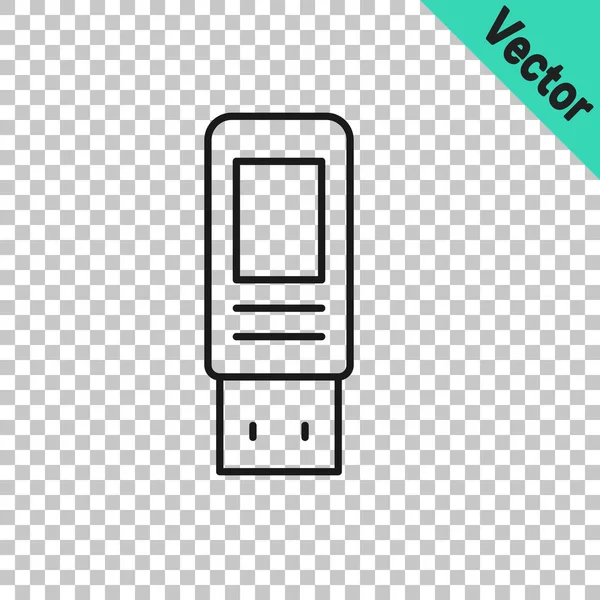 Icono Unidad Flash Usb Línea Negra Aislado Sobre Fondo Transparente — Vector de stock