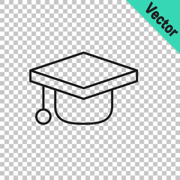 Black Line Graduation Cap Icon Isolated Transparent Background Graduation Hat — Stock Vector