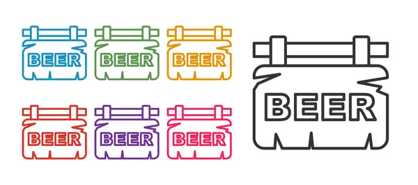 Set Line Straßenschild Mit Der Aufschrift Bier Symbol Isoliert Auf — Stockvektor