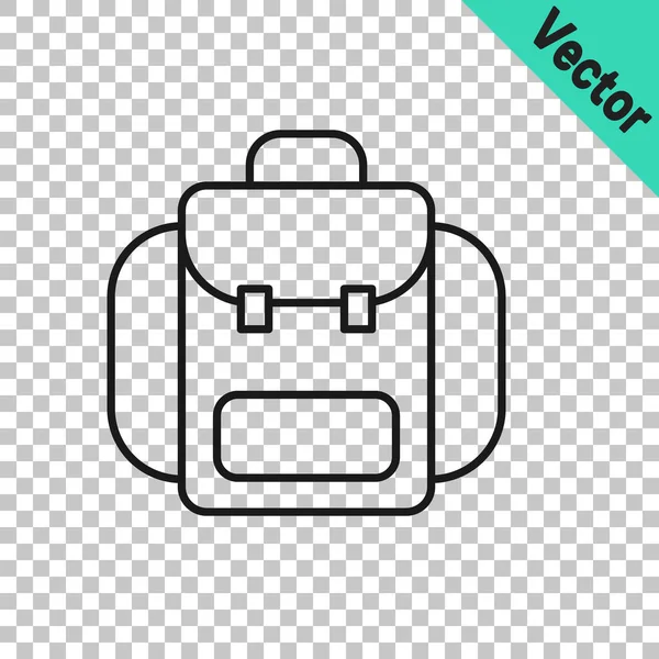 Black Line Hiking Backpack Icon Isolated Transparent Background Camping Mountain — Stock Vector