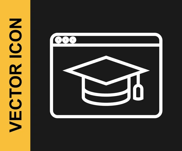 Línea Blanca Icono Educación Graduación Línea Aislado Sobre Fondo Negro — Vector de stock