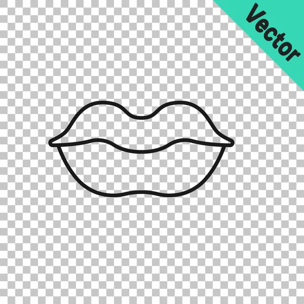 Línea Negra Icono Labios Sonrientes Aislado Sobre Fondo Transparente Símbolo — Vector de stock