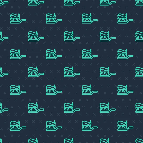 Diş macunu ikonlu yeşil çizgi diş fırçası mavi arkaplanda izole edilmiş pürüzsüz desen. Vektör