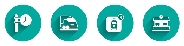 Nastavit Vlakové Nádraží Hodiny Vysokorychlostní Vlak Line Rezervace Jízdenek Železniční — Stockový vektor