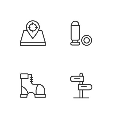 Yol trafik işaretini, Hunter botlarını, yeri ve kurşun ikonunu ayarla. Vektör