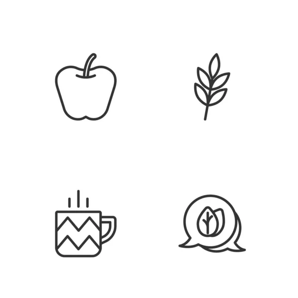 Set Line Hoja Taza Manzana Icono Vector — Vector de stock