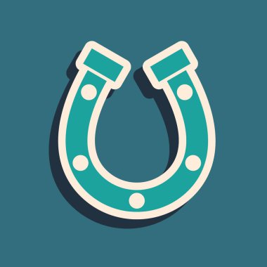 Yeşil Nal simgesi yeşil arkaplanda izole edildi. Uzun gölge tarzı. Vektör.