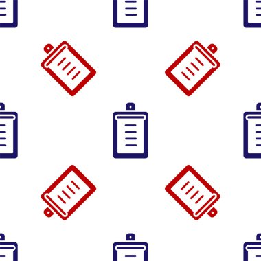 Liste simgesine sahip mavi ve kırmızı pano beyaz arkaplanda izole edilmiş pürüzsüz desen. Kontrol listesi sembolü. Anket anketi ya da anket geri bildirim formu. Vektör.