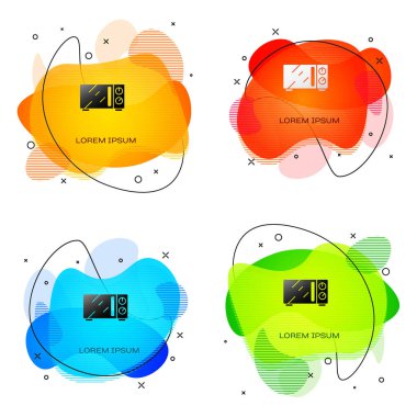 Beyaz zemin üzerinde siyah mikrodalga fırın ikonu izole edildi. Ev aletleri simgesi. Sıvı şekilli soyut pankart. Vektör.