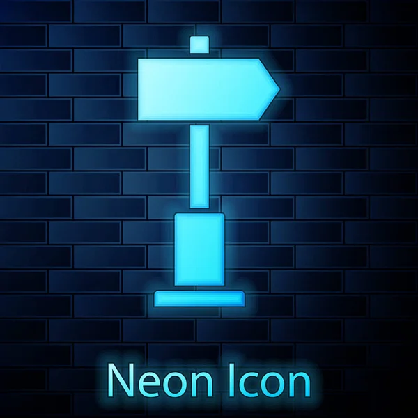 Gloeiend Neon Verkeersbord Wegwijzer Pictogram Geïsoleerd Baksteen Muur Achtergrond Pointer — Stockvector