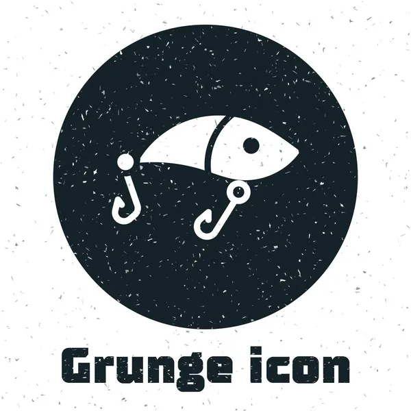 Grunge Ikone Auf Weißem Hintergrund Angeln Monochrome Vintage Zeichnung Vektor — Stockvektor