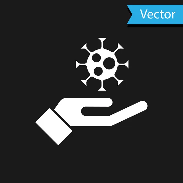 Mano Blanca Con Icono Virus Aislado Sobre Fondo Negro Virus — Vector de stock