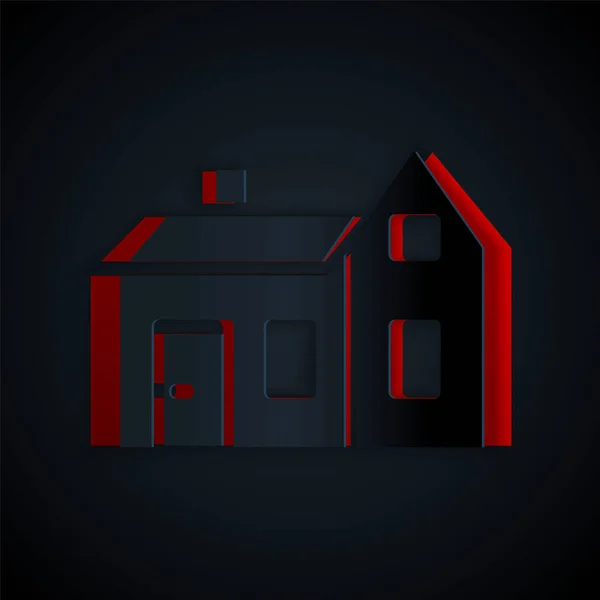 Corte Papel Icono Casa Aislado Sobre Fondo Negro Símbolo Casero — Vector de stock