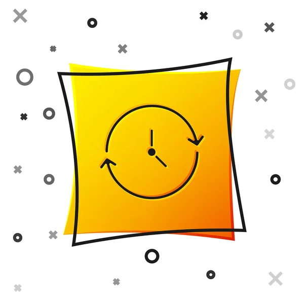 Black Clock Icon Isolated White Background Time Symbol Yellow Square — Stock Vector