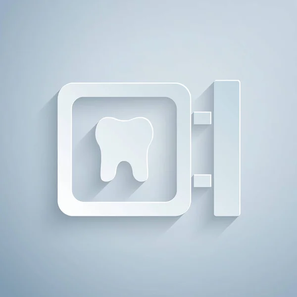 Cięcie Papieru Ikona Lokalizacji Kliniki Dentystycznej Odizolowana Szarym Tle Papier — Wektor stockowy