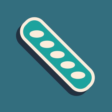 Yeşil Fransız ekmeği simgesi yeşil arka planda izole edilmiş. Uzun gölge tarzı. Vektör.